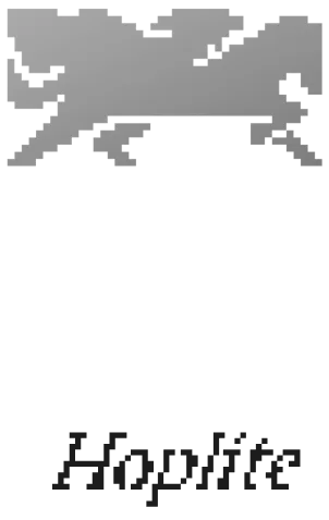 Hoplite mark and wordmark at dither level 4 of 5