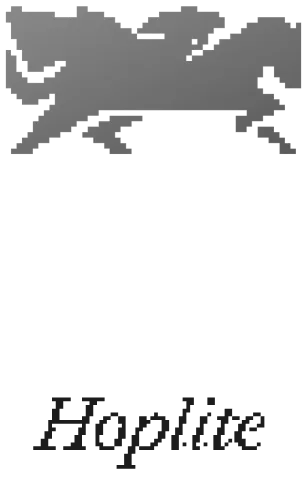Hoplite mark and wordmark at dither level 3 of 5