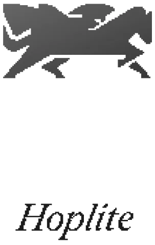 Hoplite mark and wordmark at dither level 2 of 5